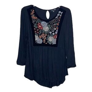 RXB Black Blouse with Floral Embroidery